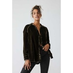 Free People Top Womens XS Brown Crushed Velvet Button Up We The Free Marianne